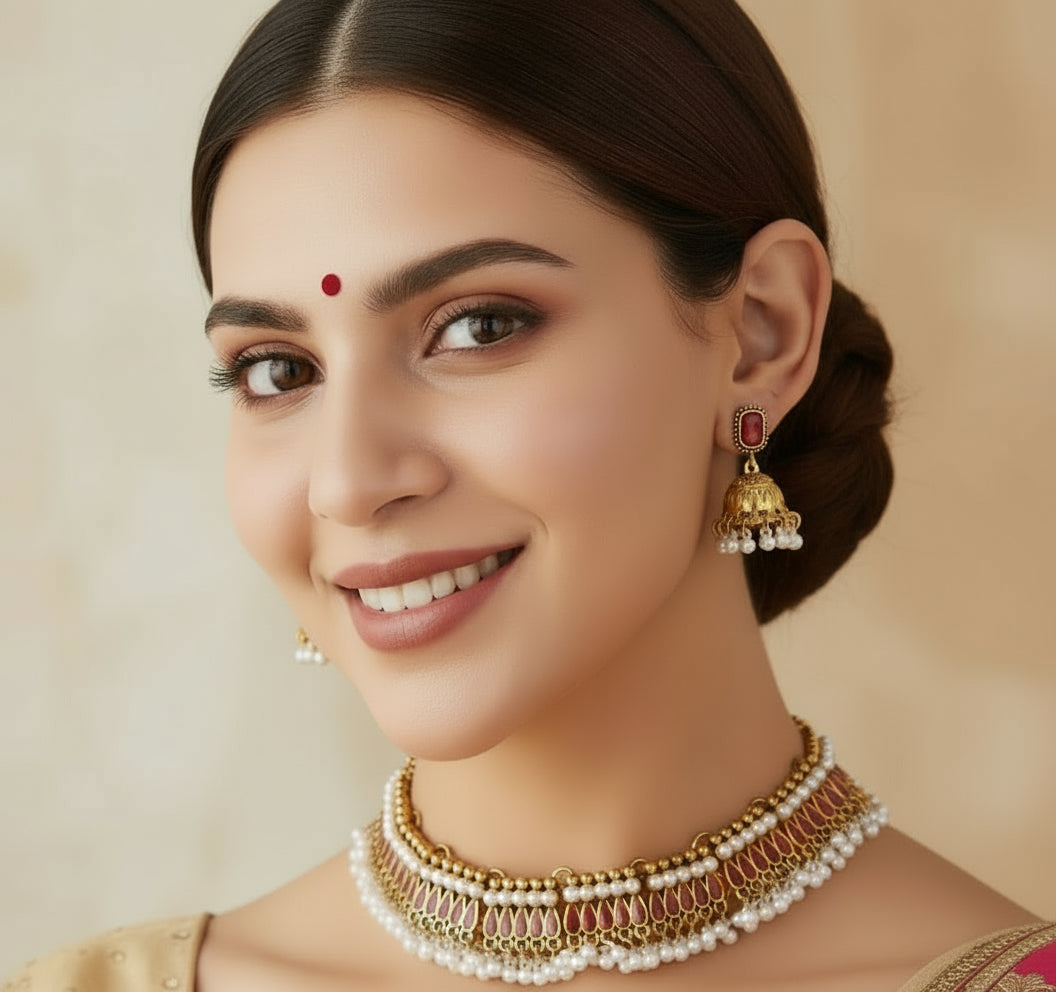 Rhea Polki Pearl Bridal Choker Set