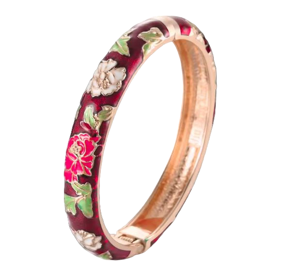 Enamel Blossom Bangle – Hand-Painted Floral Enamel Bracelet