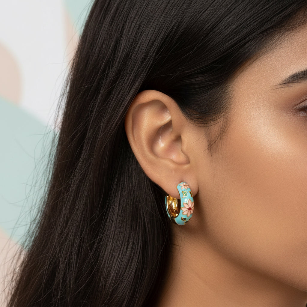 Flora Mini Enamel Hoop Earrings — Gold Stainless Steel