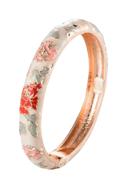 Enamel Blossom Bangle – Hand-Painted Floral Enamel Bracelet