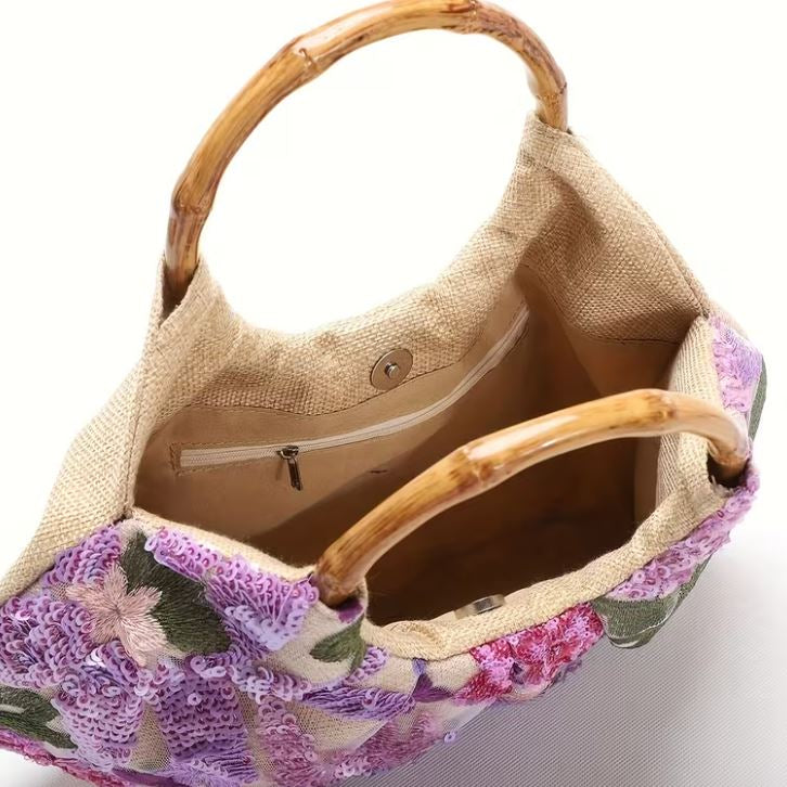 Vintage Blossom Bamboo Handle Clutch