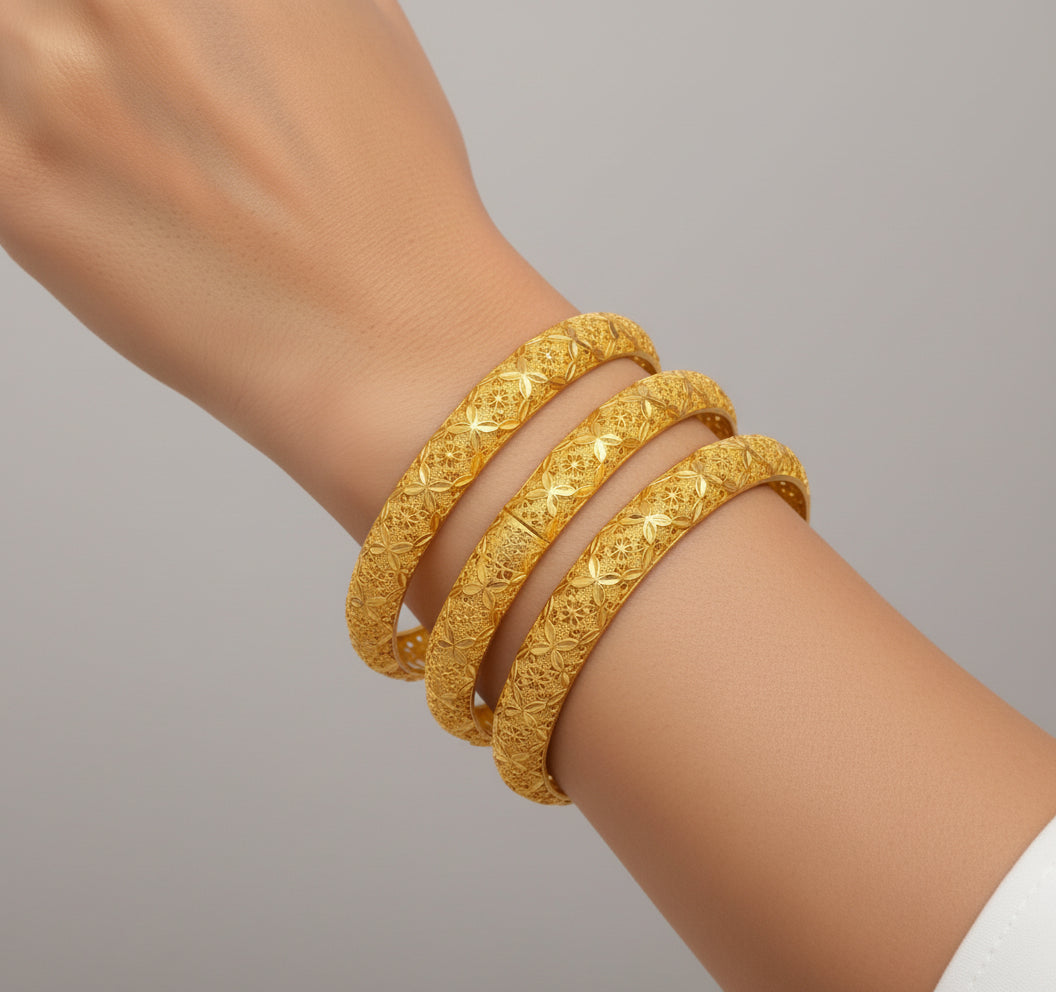 Suhana Floral Engraved Gold Bangles — 2-Piece Set