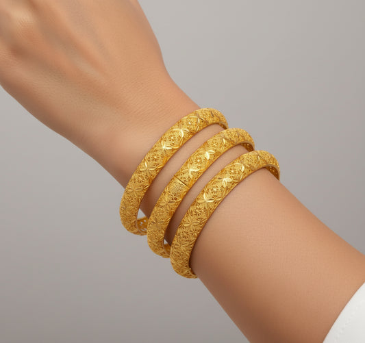 Suhana Floral Engraved Gold Bangles — 2-Piece Set