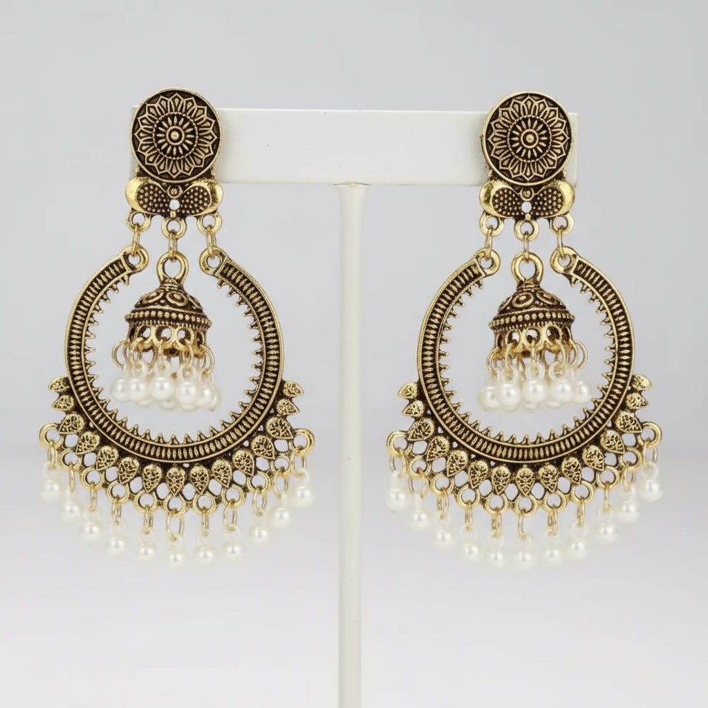 Chandrika Pearl Medallion Chandbali Earrings