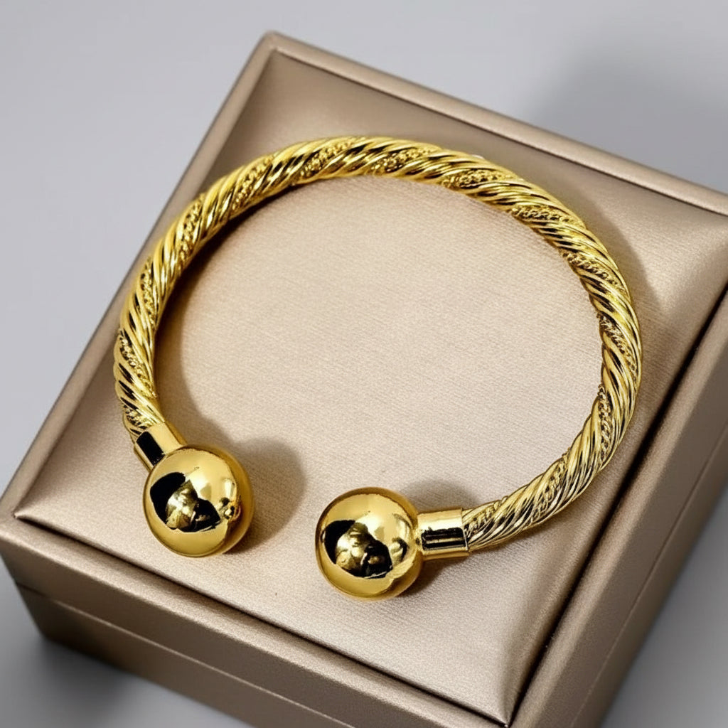 Kyra Twisted Sphere Open Cuff Bracelet — Gold