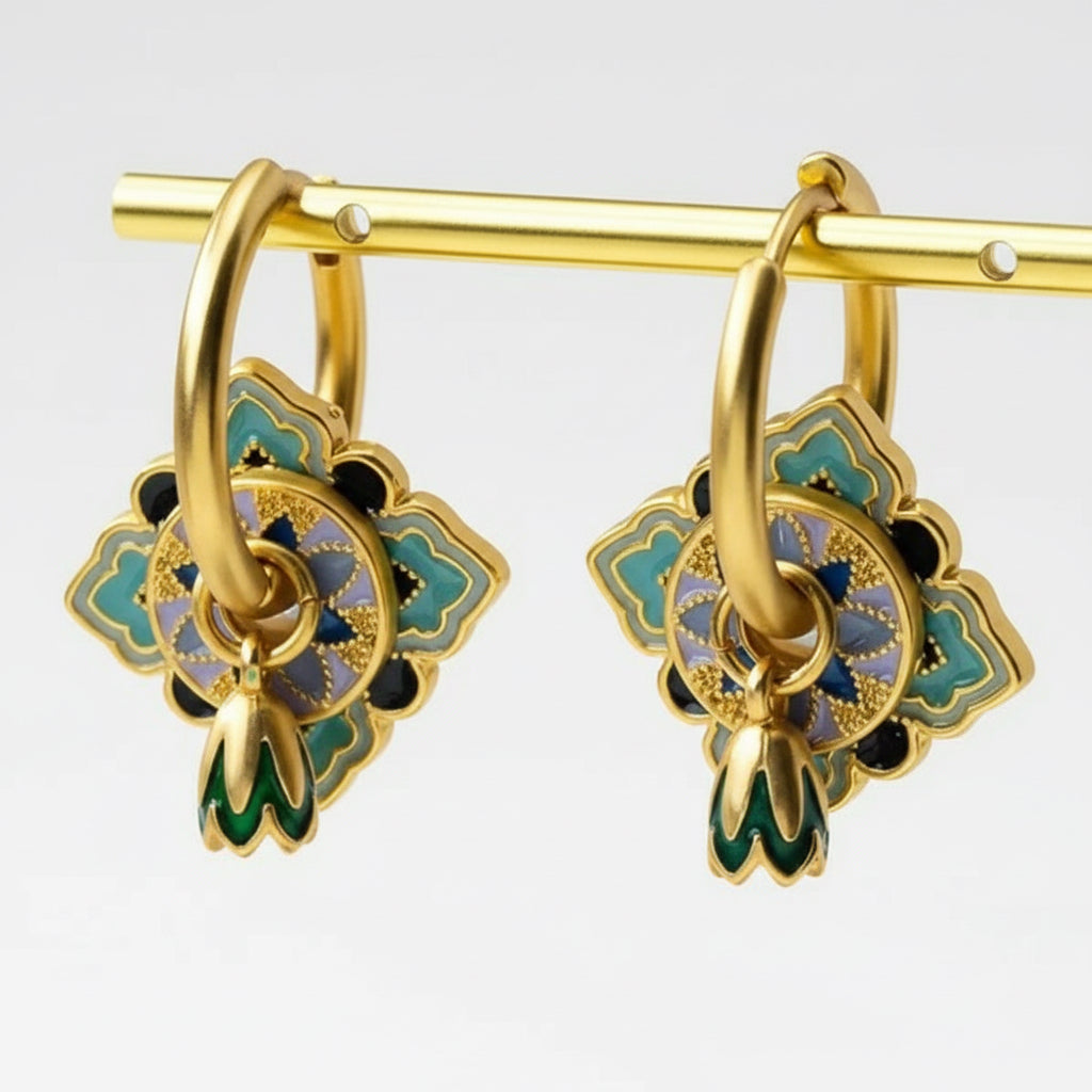 Leela Enamel Painted Lotus Pod Earrings