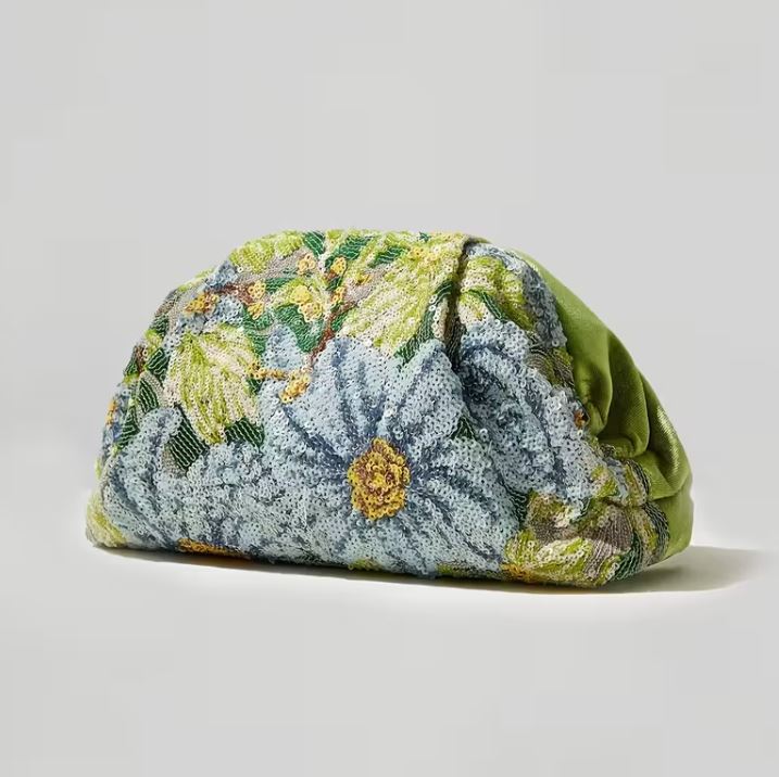 Emerald Meadow Floral Sequin Clutch