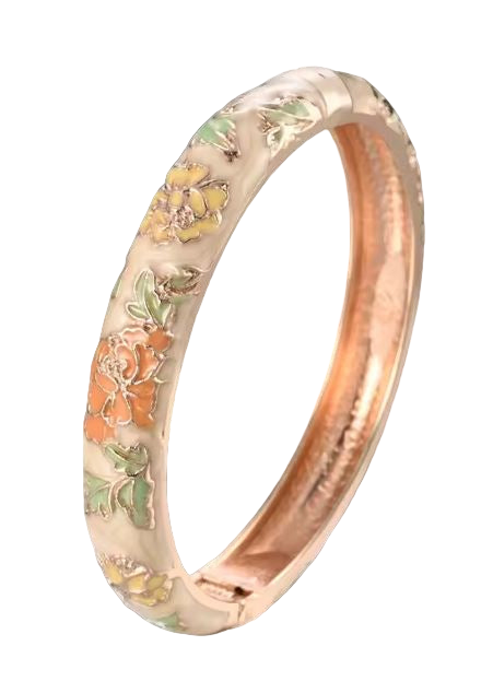 Enamel Blossom Bangle – Hand-Painted Floral Enamel Bracelet