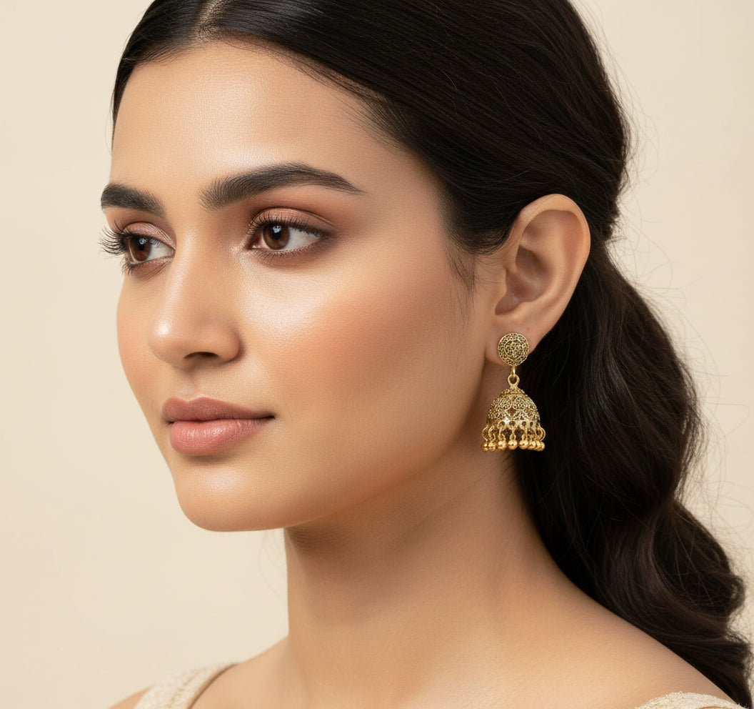 Aaravi 3-Pair Oxidised Jhumka Earring Set — Gold & Silver Mix