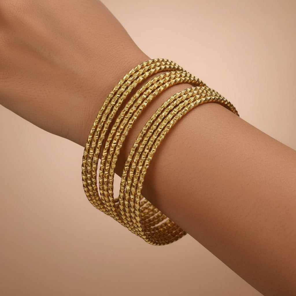 Aashi Twisted Texture Bangle Set — 7 Piece (Gold)