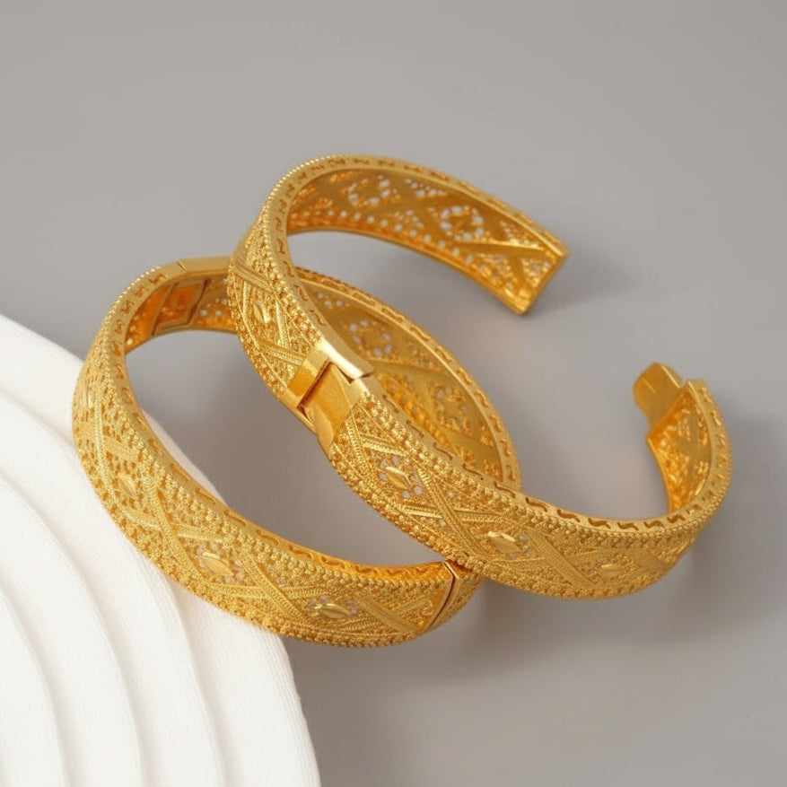 Aahana Filigree Open-Work Gold Bracelet Set — 2-Piece