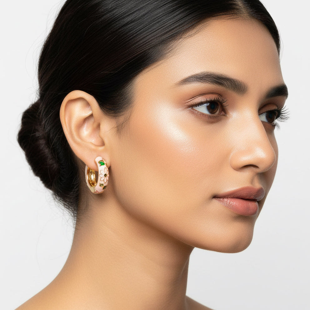 Flora Mini Enamel Hoop Earrings — Gold Stainless Steel