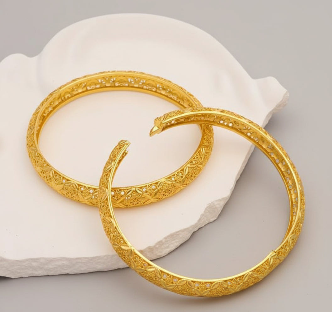Suhana Floral Engraved Gold Bangles — 2-Piece Set