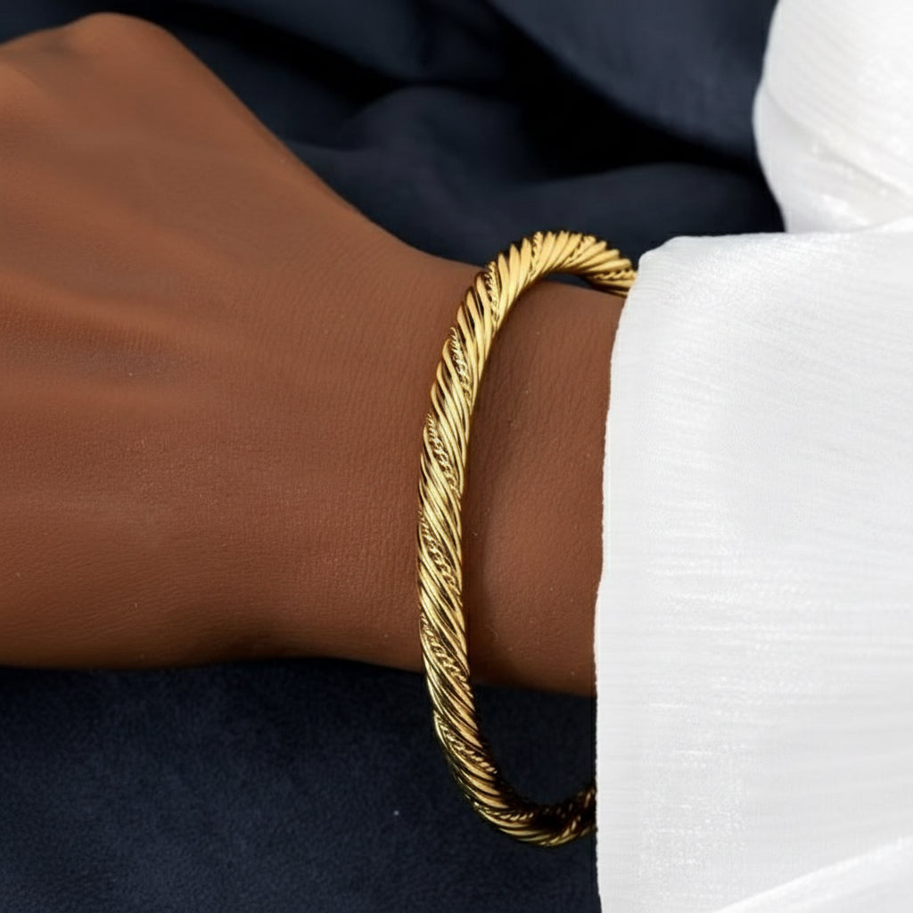 Kyra Twisted Sphere Open Cuff Bracelet — Gold